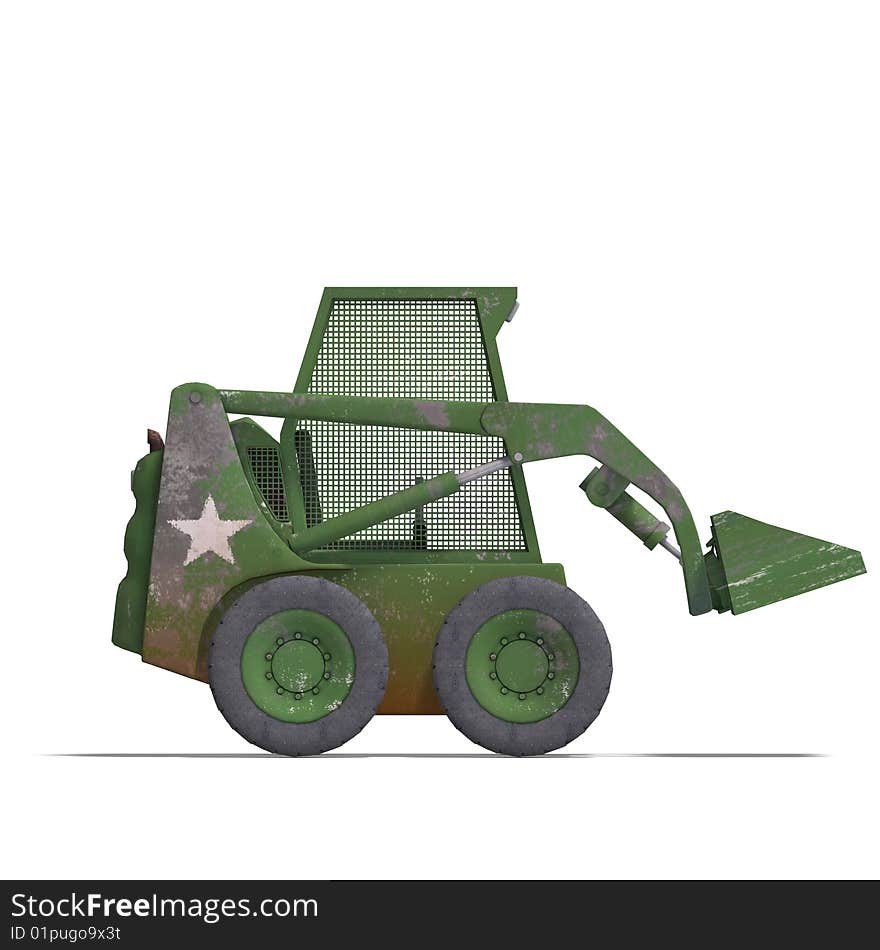 Rendering of a skidloader with Clipping Path and shadow over white