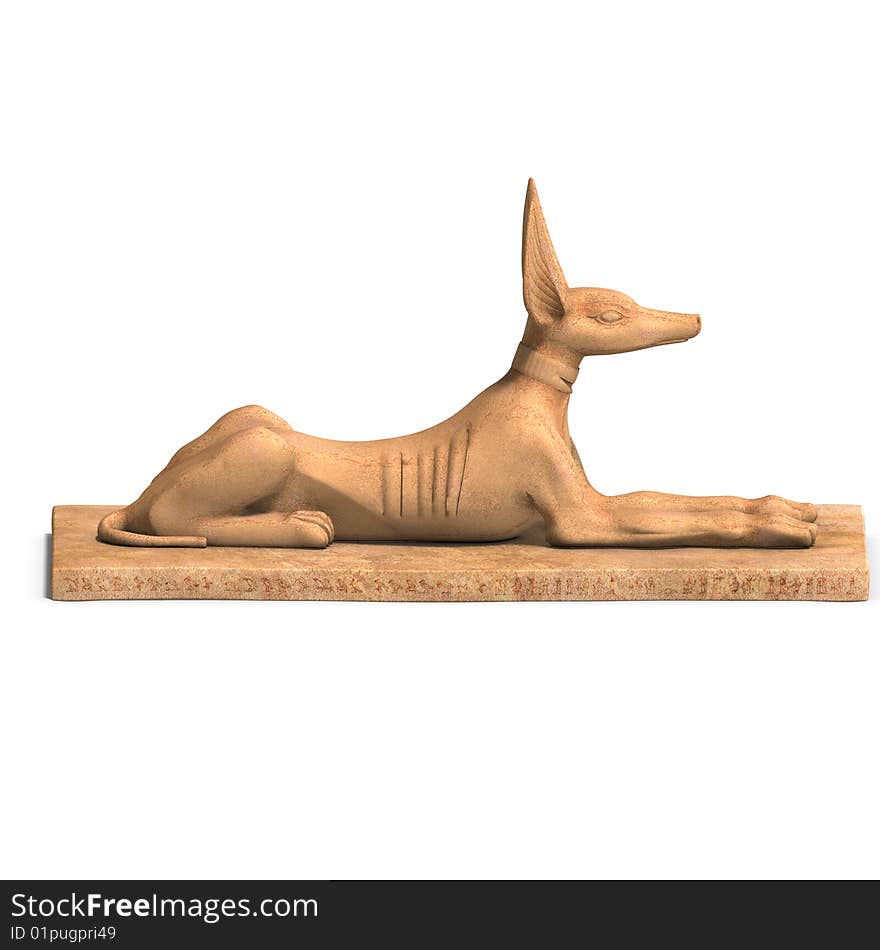 Rendering of eygptian jackal god statue with Clipping Path and shadow over white. Rendering of eygptian jackal god statue with Clipping Path and shadow over white