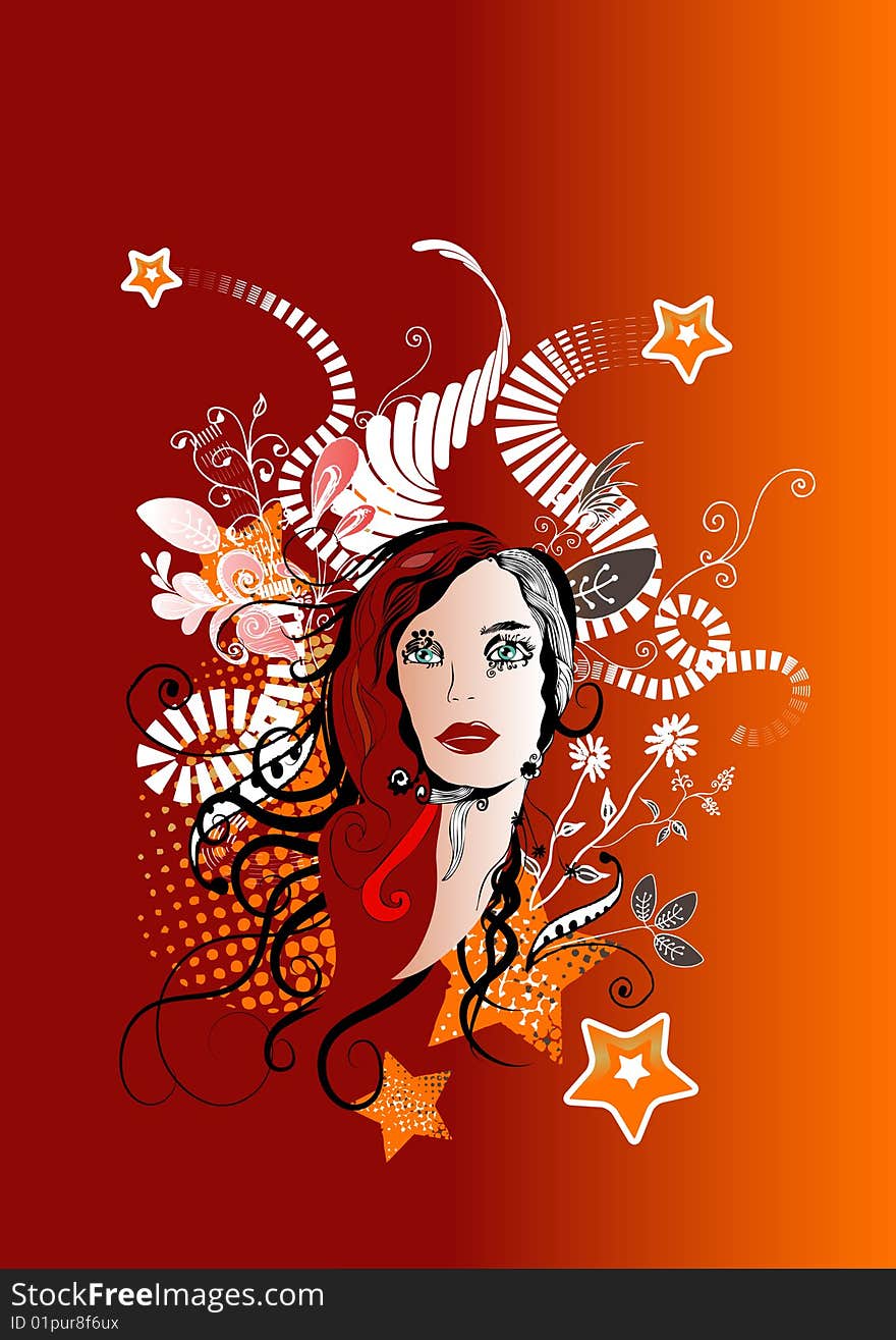 Creative and colorful complex illustration with woman's face and may colors, shapes and designs. Creative and colorful complex illustration with woman's face and may colors, shapes and designs.