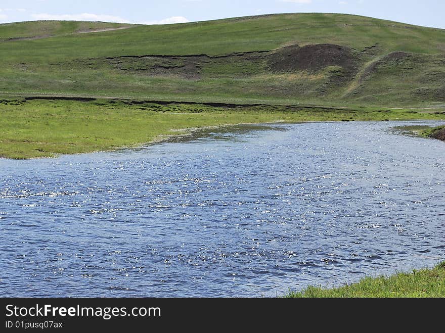 Landscapes background, river and hill