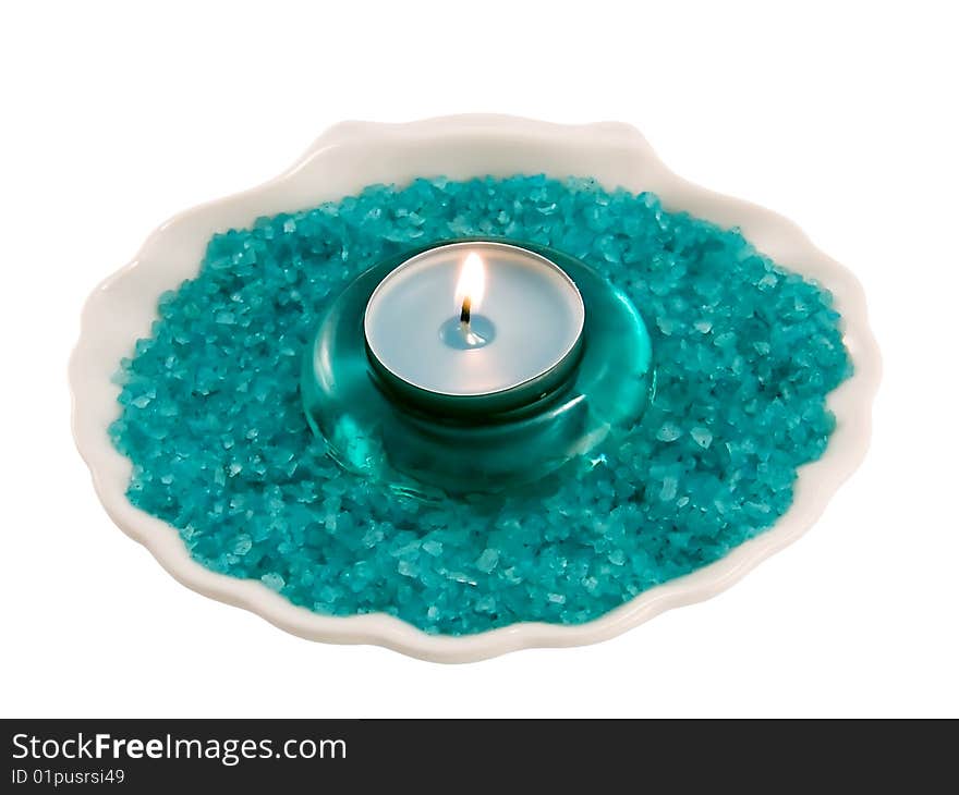 Marine bath salt and aromatic candle for relaxation