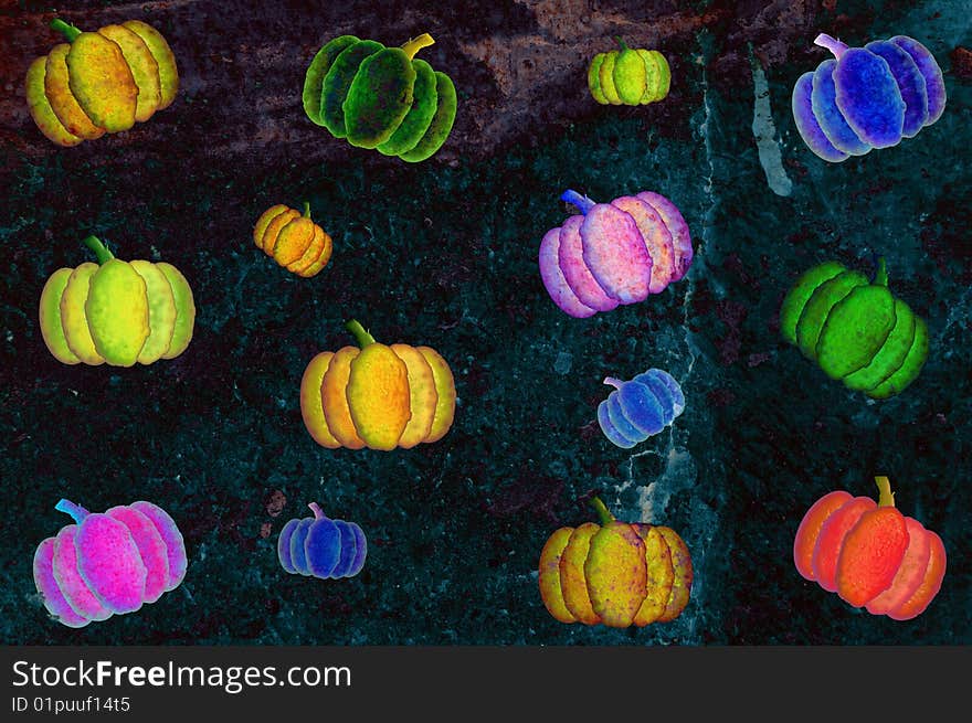 Grungy halloween background with psychedelic colors pumpkins. Grungy halloween background with psychedelic colors pumpkins.