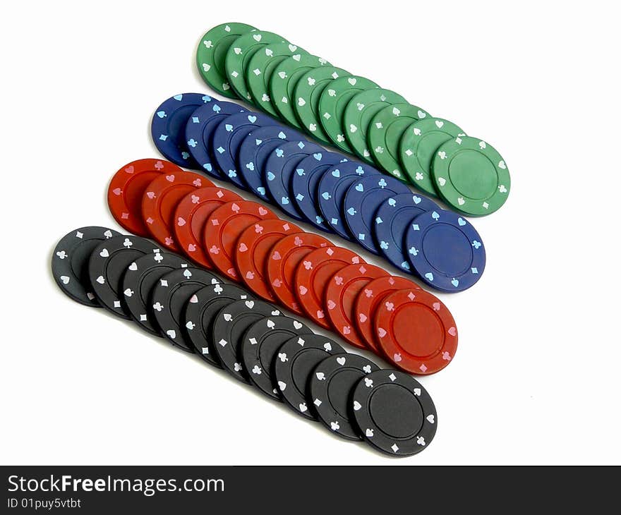 Set of colored casino chips