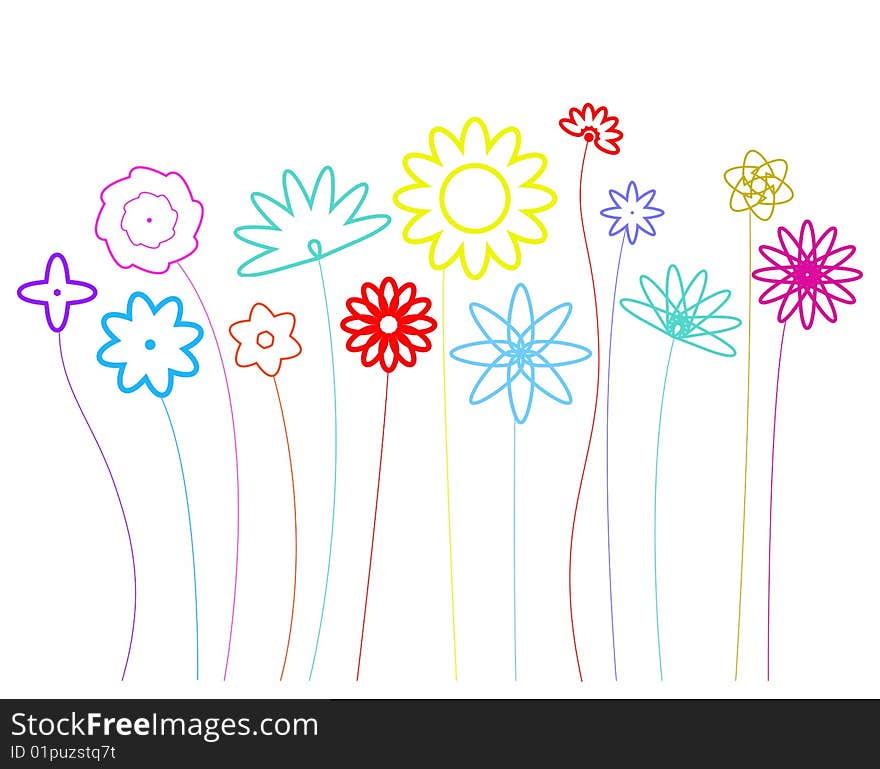 Colorful abstract flowers on white background. Colorful abstract flowers on white background