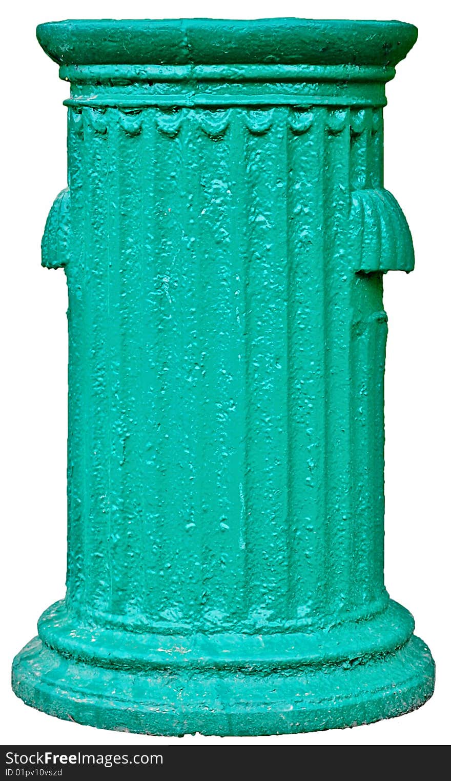 Age-old cast-iron trash urn of green color