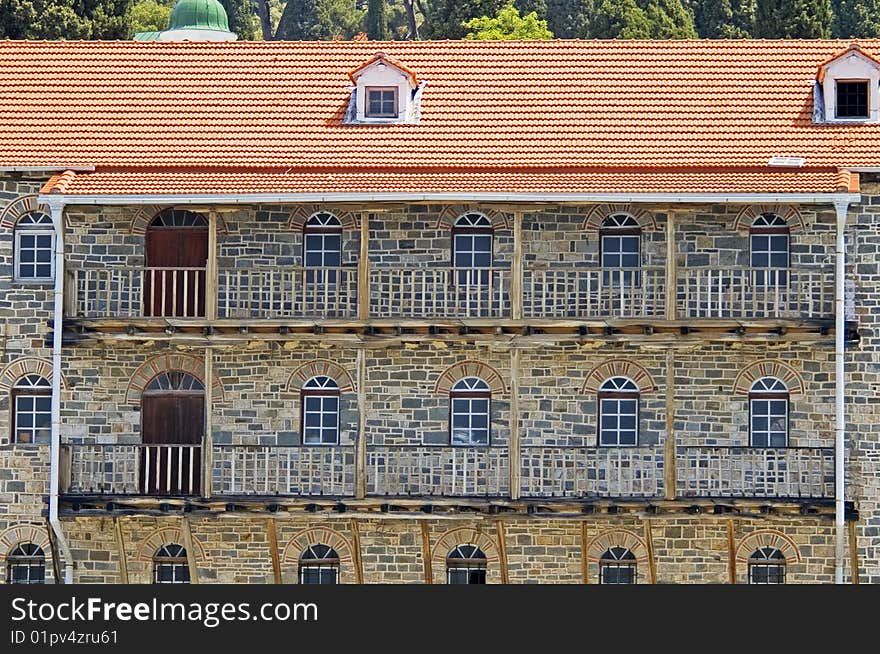 Old Building With Balconies And A Tile Roof, Athos