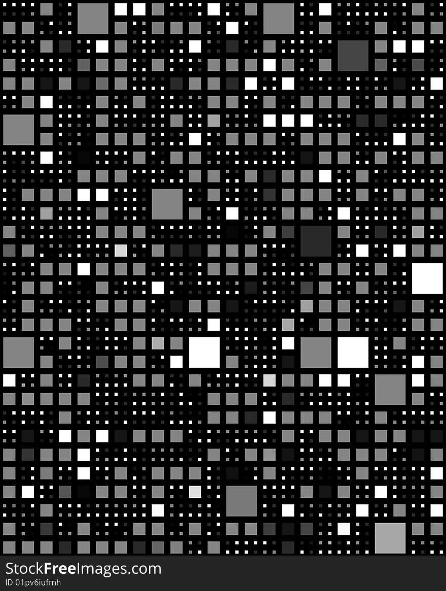 Monochrome seamless texture of black to white squares in different sizes. Monochrome seamless texture of black to white squares in different sizes