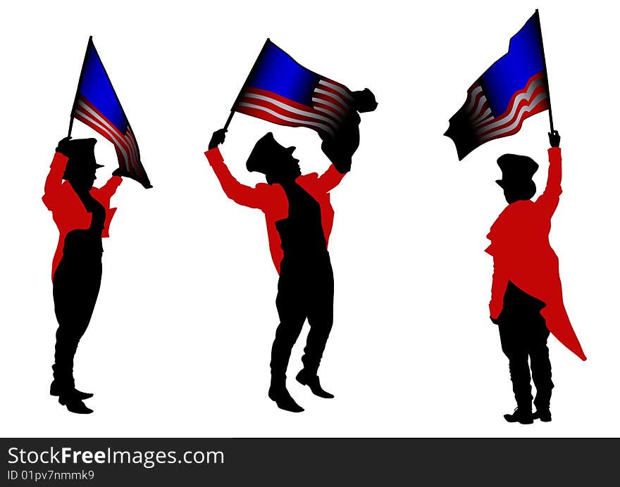 Vector drawing men in carnival suit with American flag. Vector drawing men in carnival suit with American flag