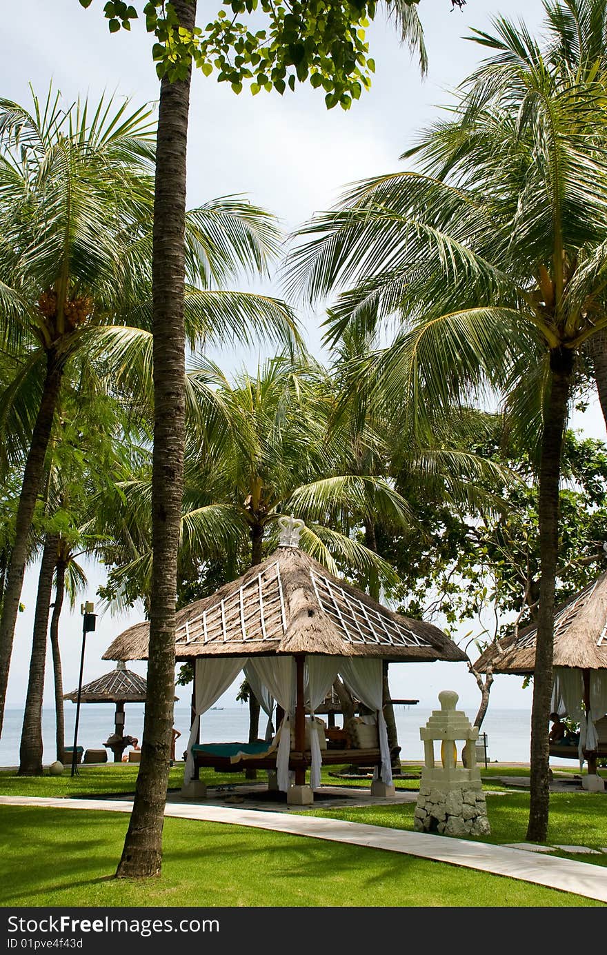 Gazebos with ocean view. Bali island