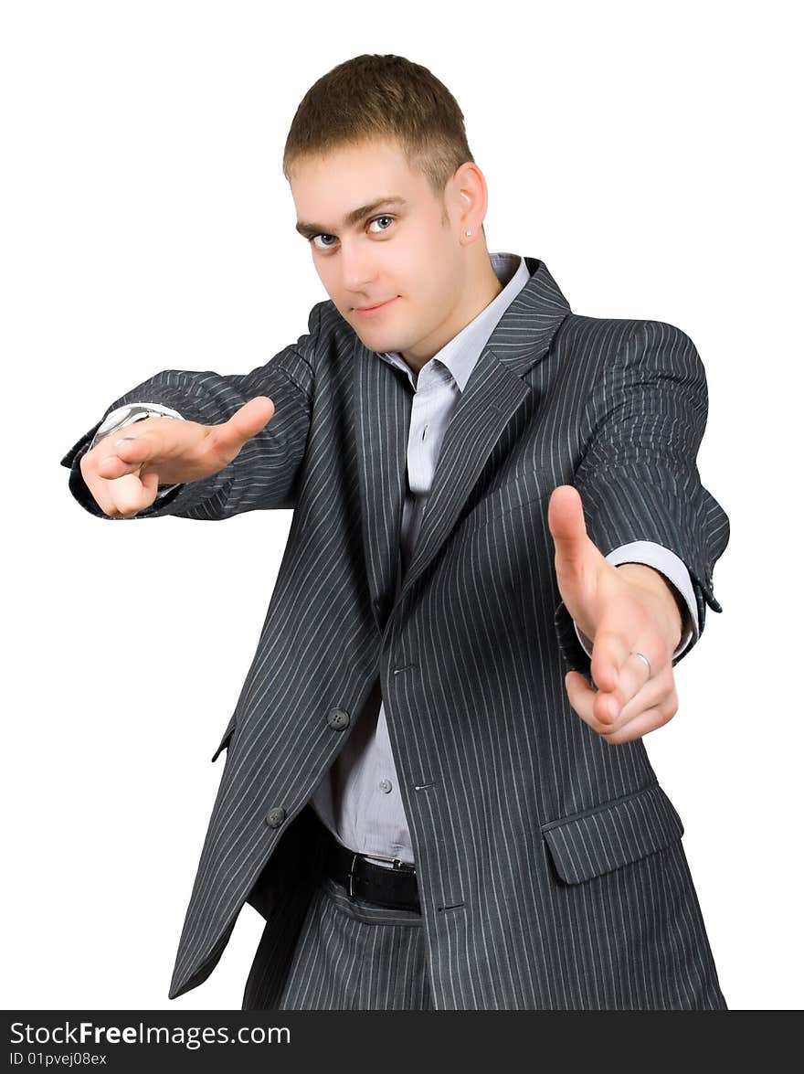 Portrait Of Pointing Businessman Isolated