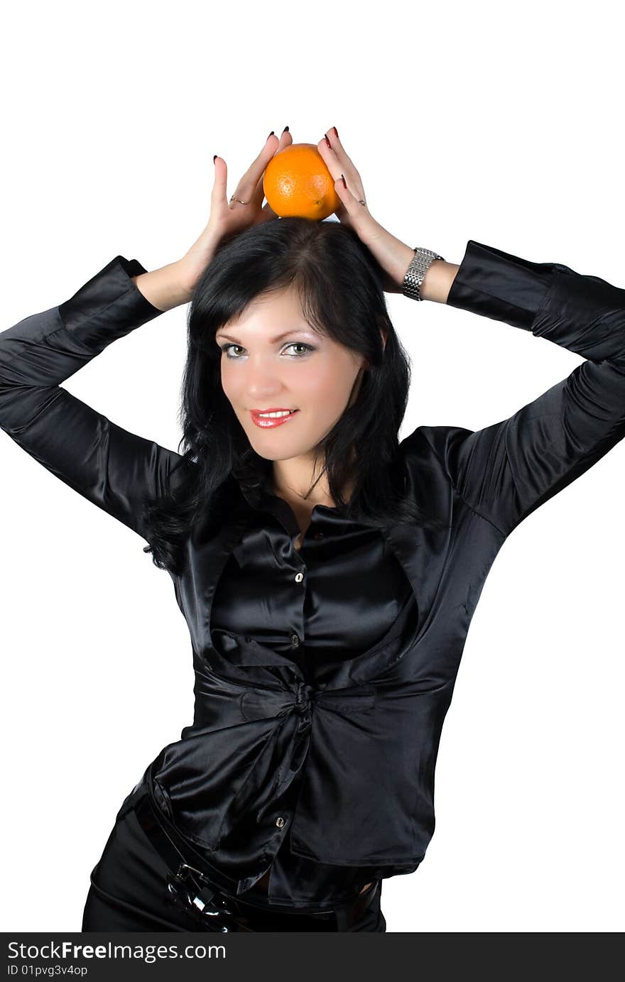 Pertty businesswoman with orange isolated