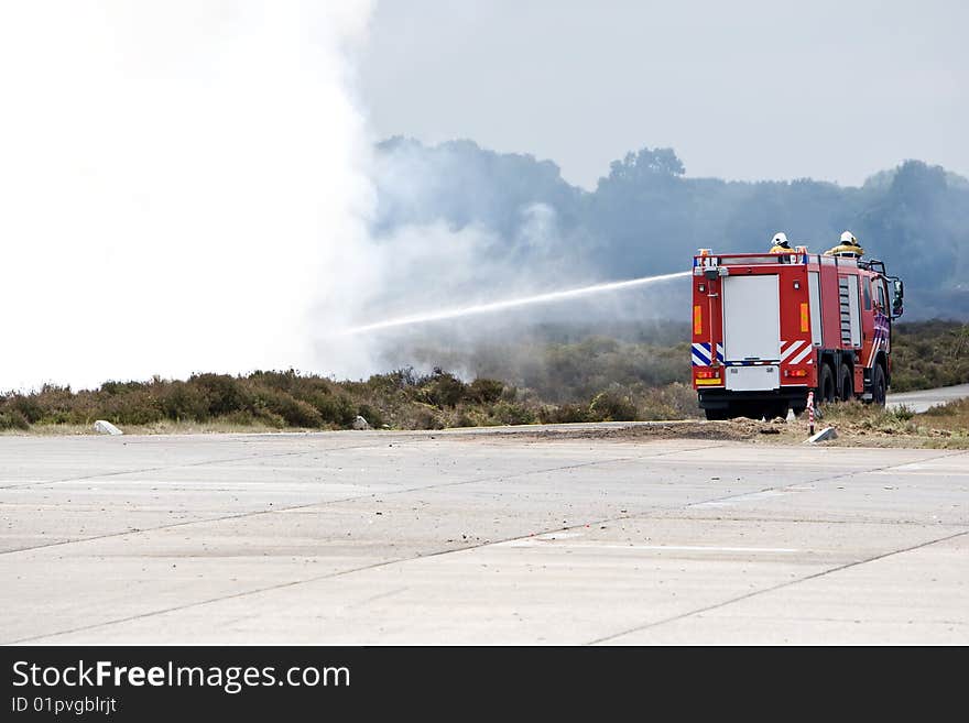 Dutch fire fighter truck in action.