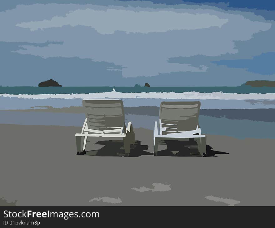 Lawnchairs On A Beach