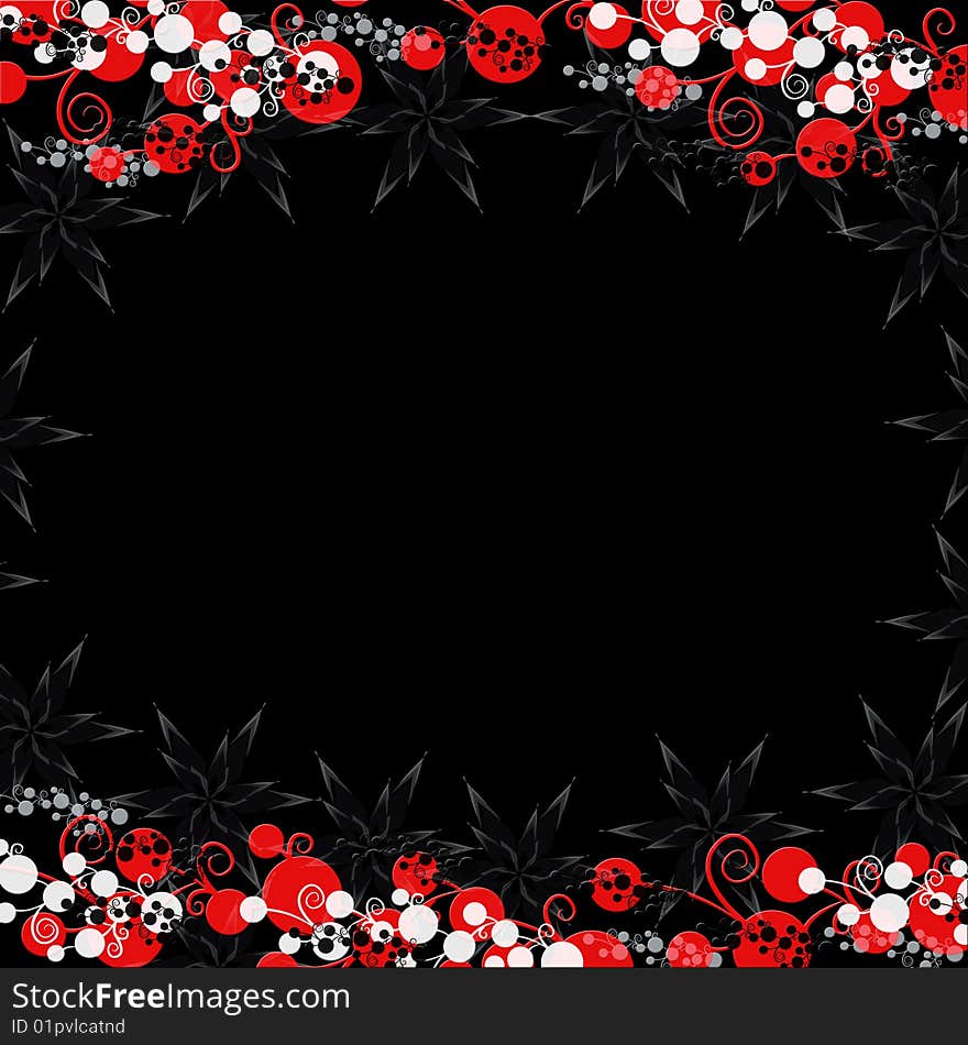 Flower and circle shapes on black background. Flower and circle shapes on black background