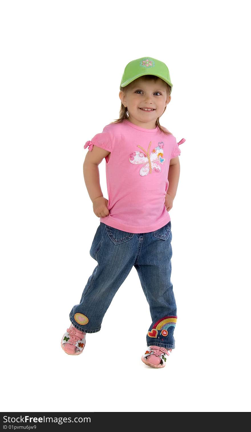 Cute little girl on a white background