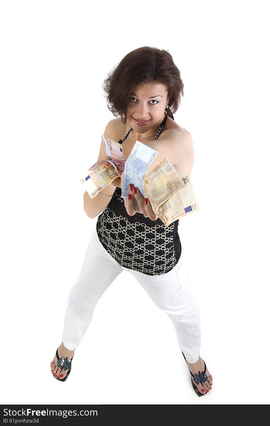 Pretty young woman hold the money