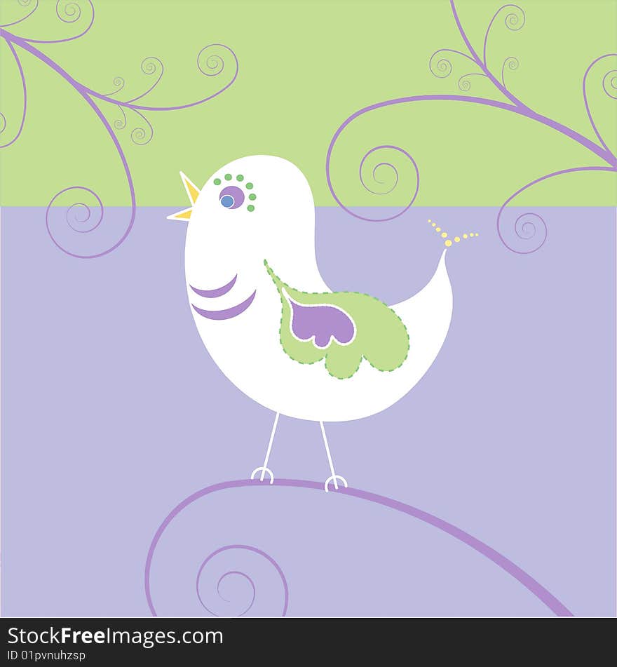 Romantic illustration of a bird, vector