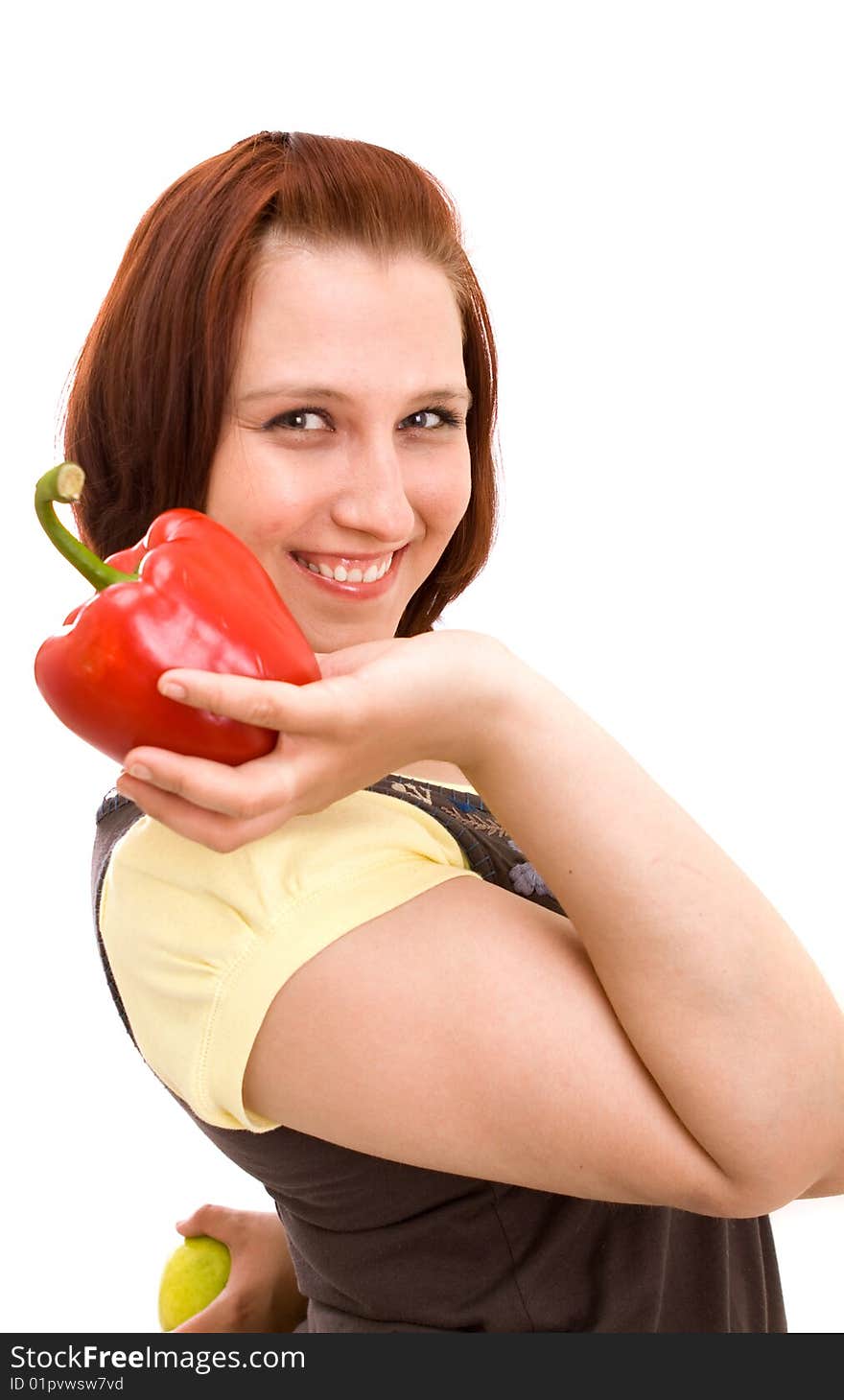 Woman eating vegetables