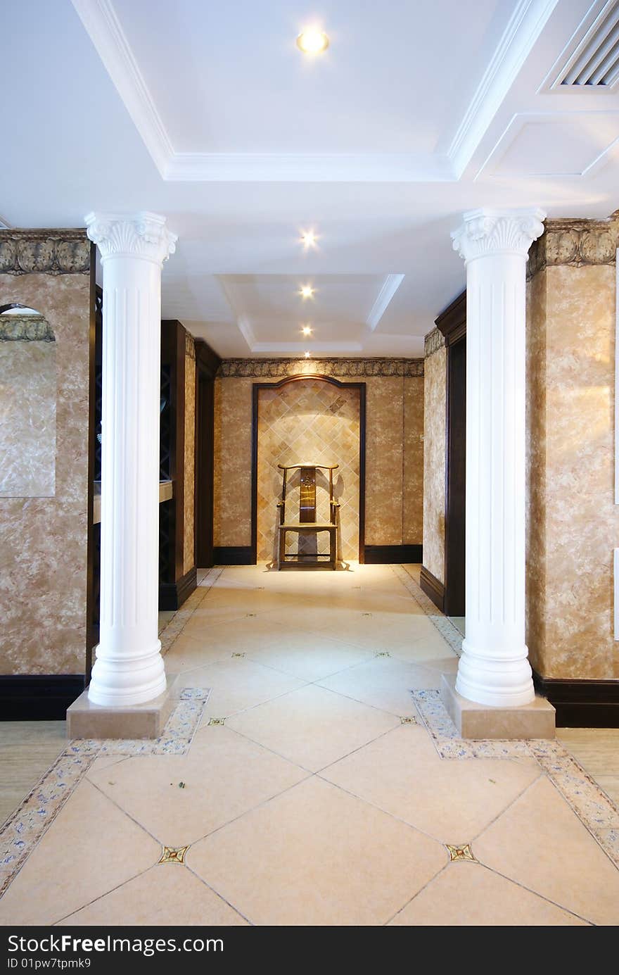 Hallway in new modern home with pillars. Hallway in new modern home with pillars.