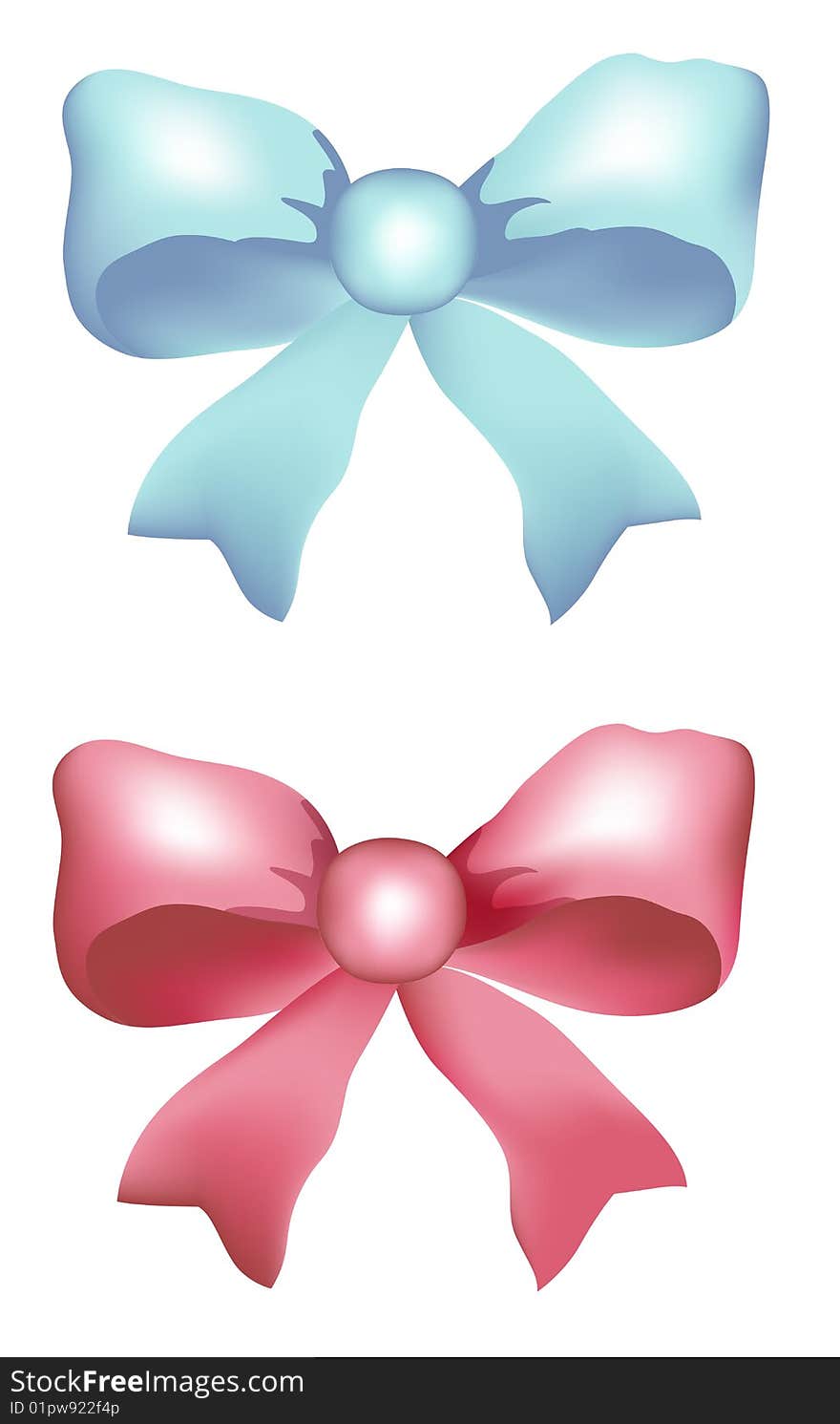 Red bow and blue bow on the white background