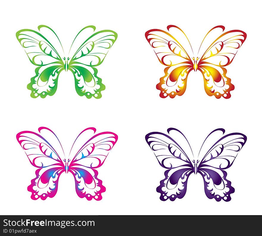 Four beautiful butterfly on the white background