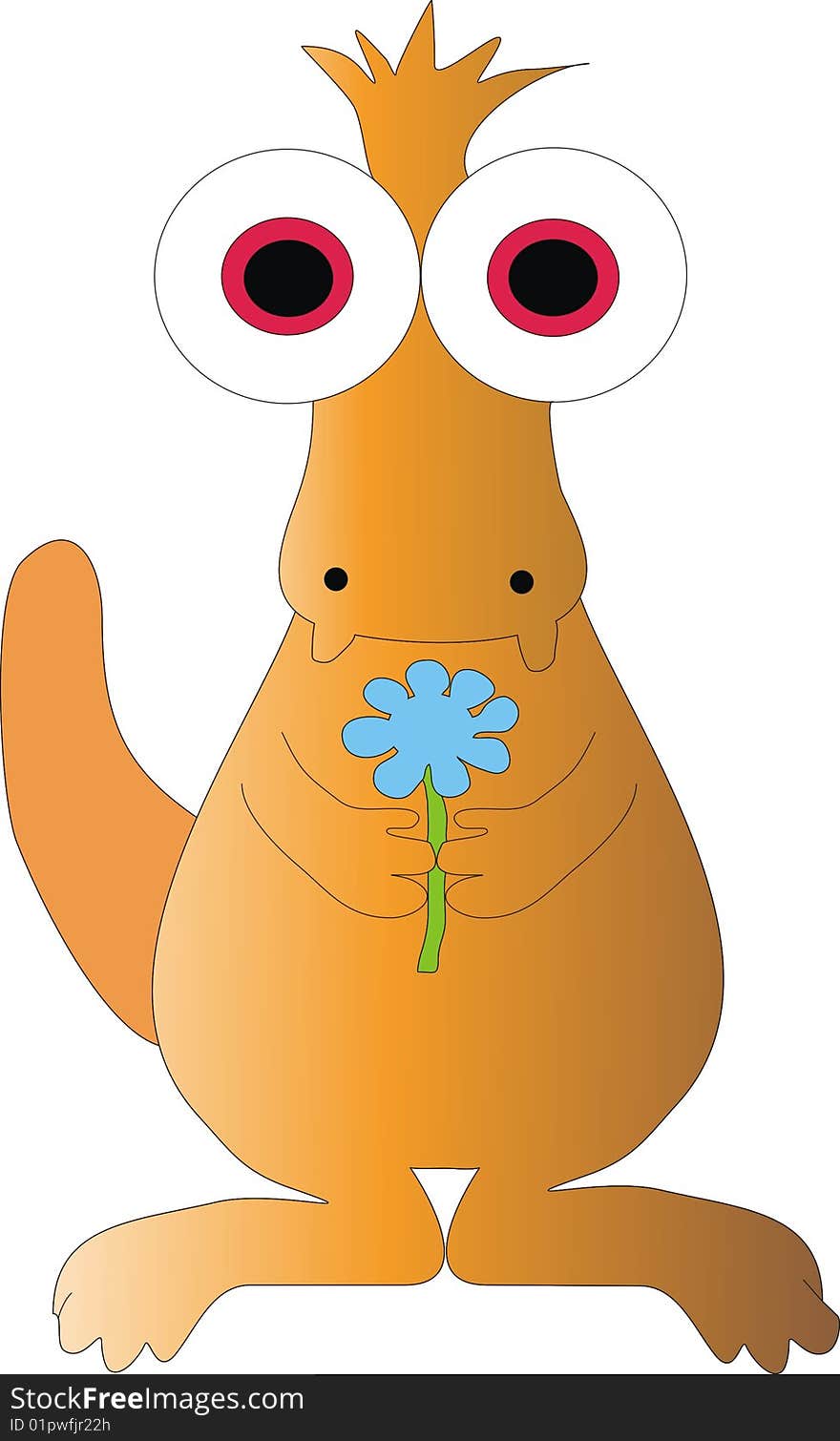 Brown/orange dragon holding a blue flower. Brown/orange dragon holding a blue flower