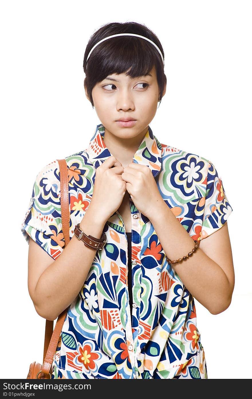 Asian girl portrait on white background