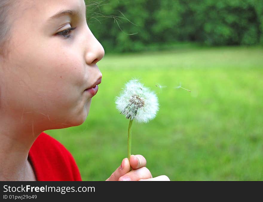 Girl Blowing Dandelion