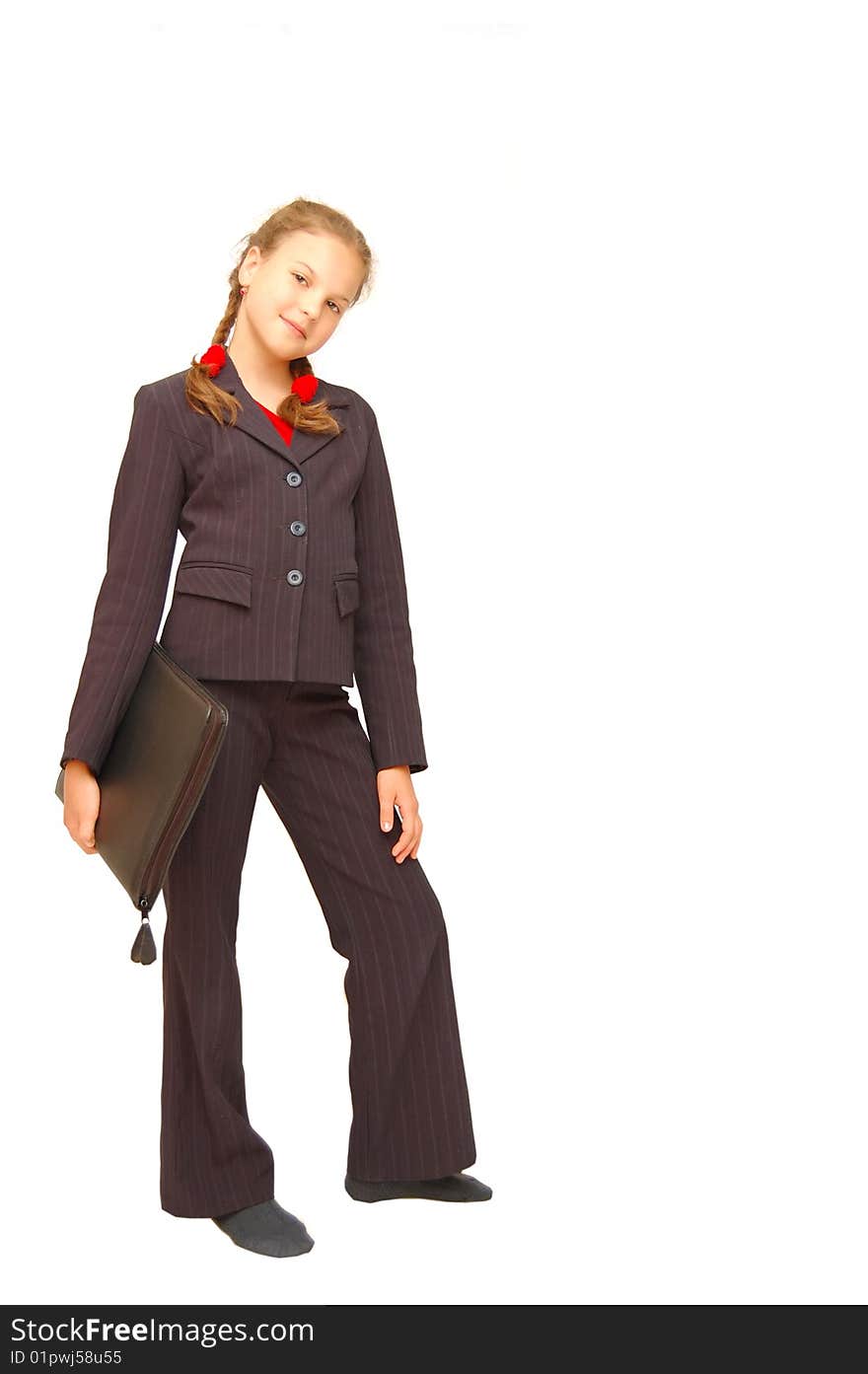 School girl with notebook isolated over white background. School girl with notebook isolated over white background