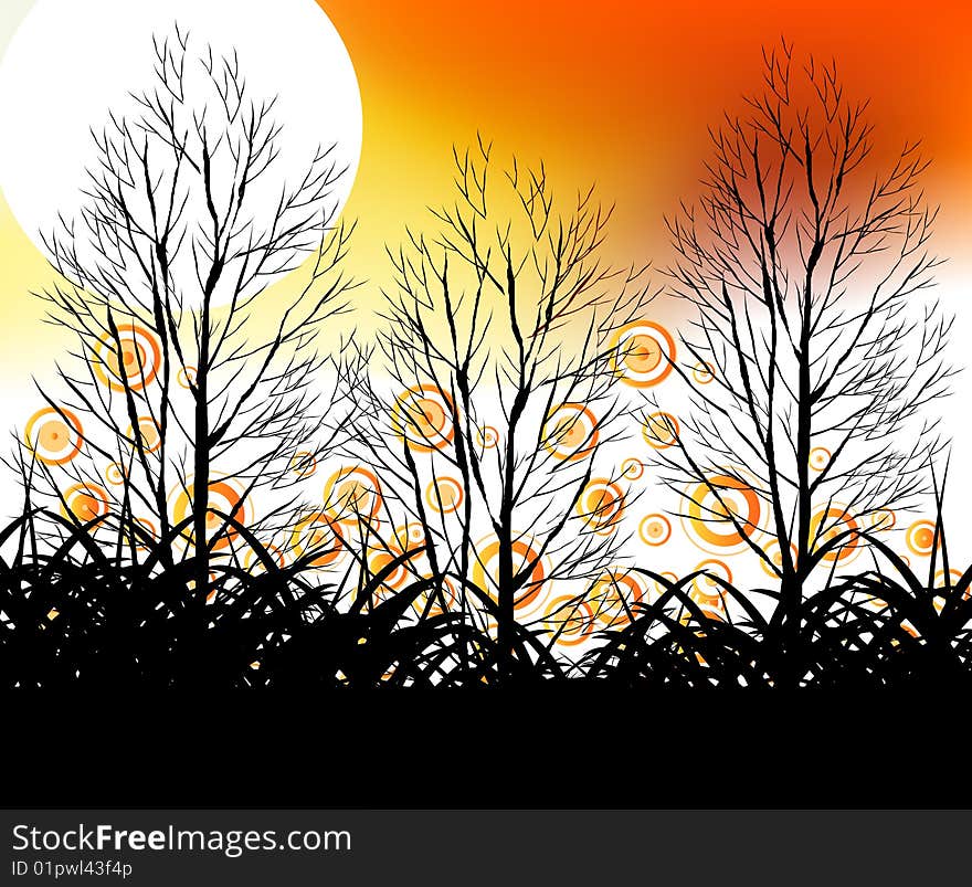 Simple illustration for trees between grass . Simple illustration for trees between grass .