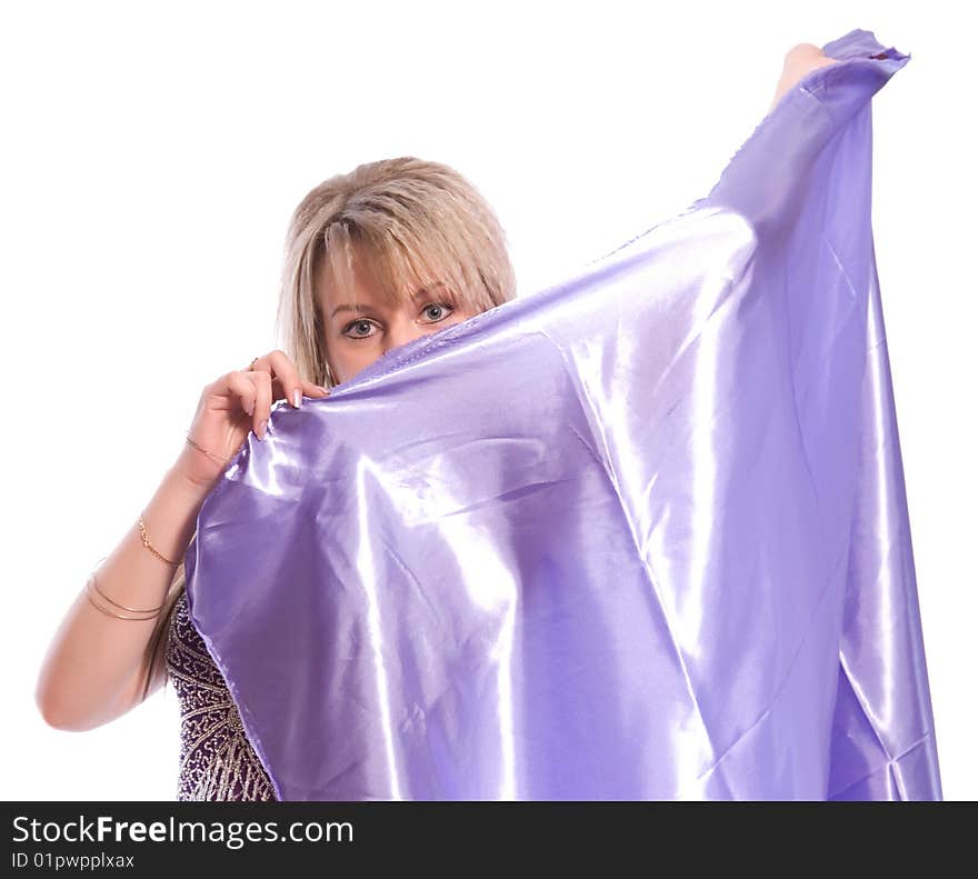 Indian dance. Young woman on white background.