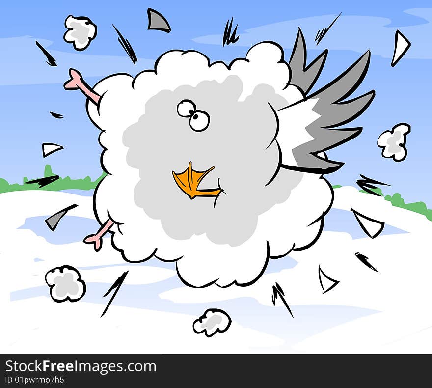 Illustration. Goose fights with pig on the snow. Illustration. Goose fights with pig on the snow.