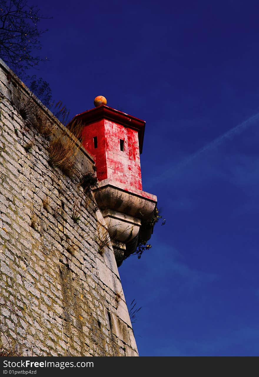 The photo of old embrasure - the part of Bastille architectural monument in Grenoble (France). The photo of old embrasure - the part of Bastille architectural monument in Grenoble (France)