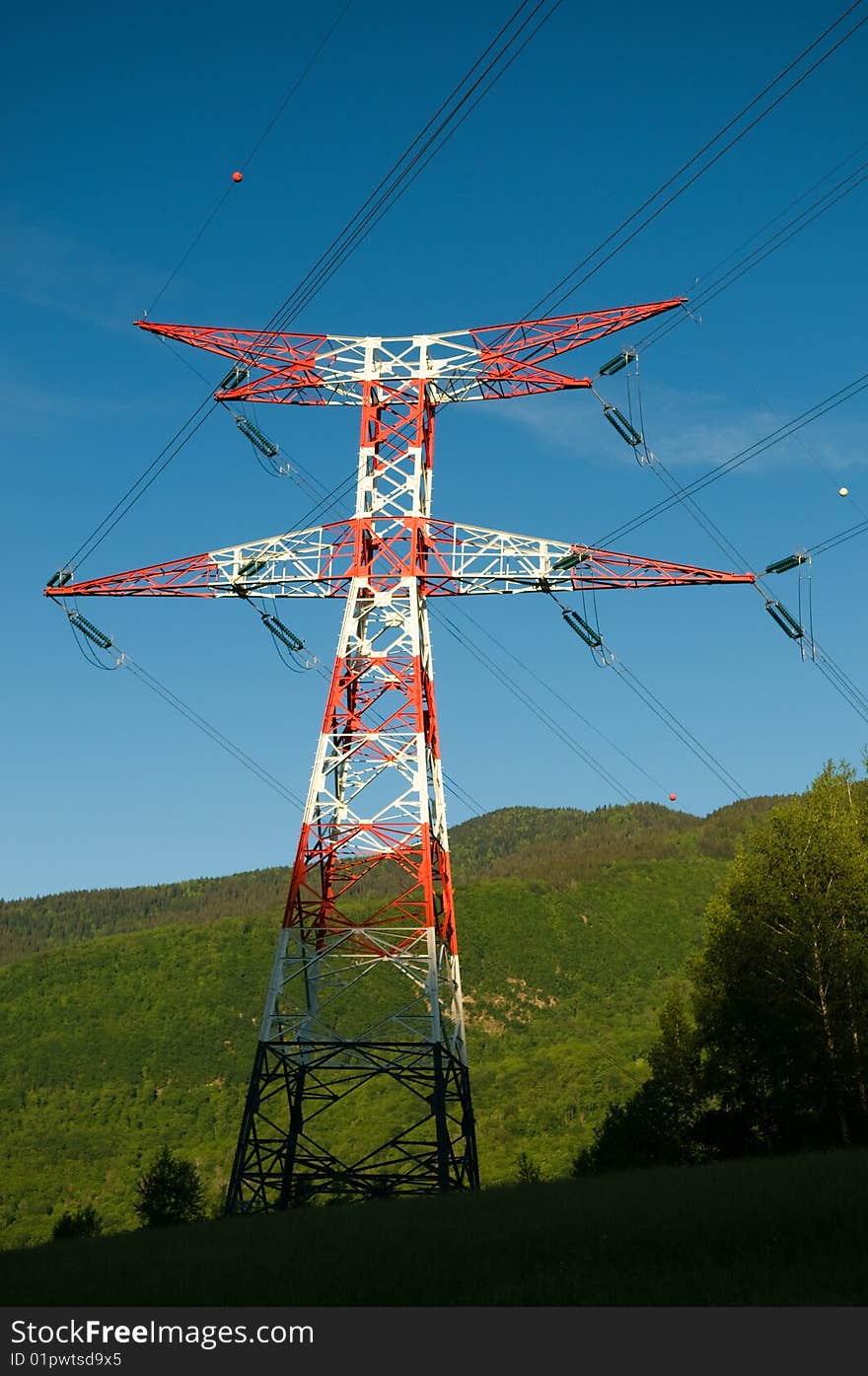 Red And White High-voltage Tower