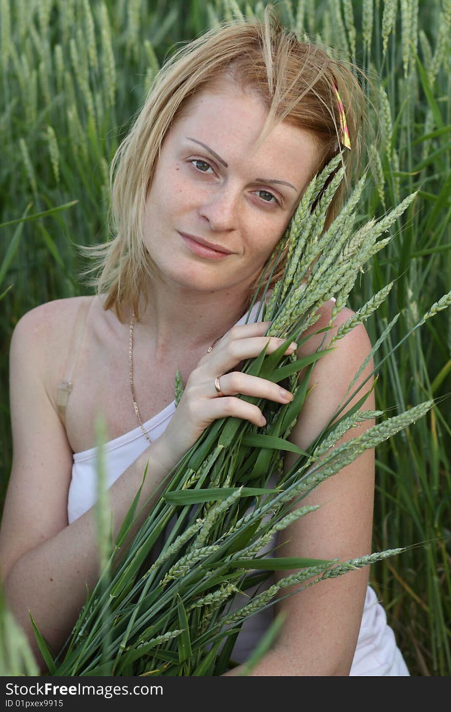 Beauty woman on field