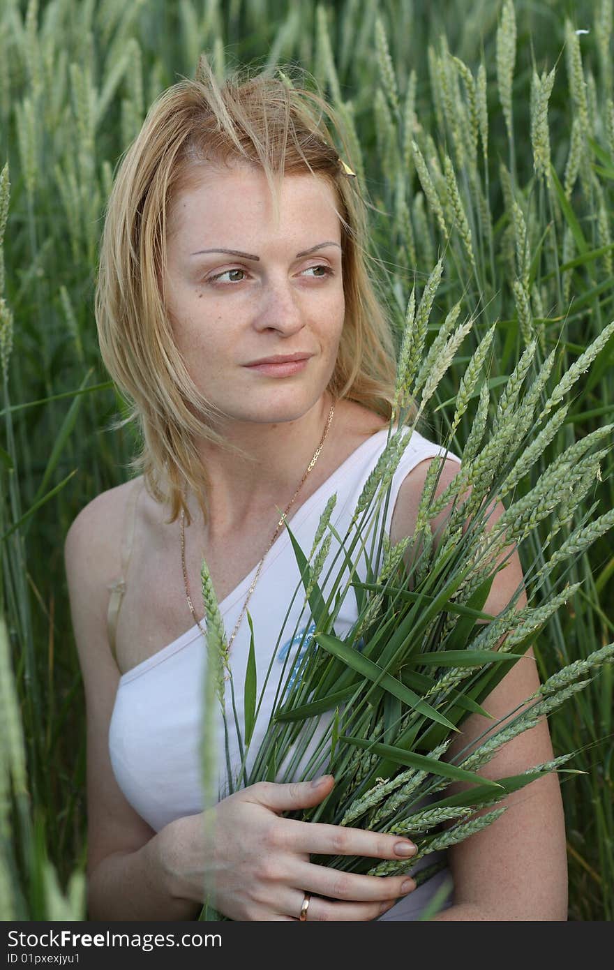 Beauty woman on field