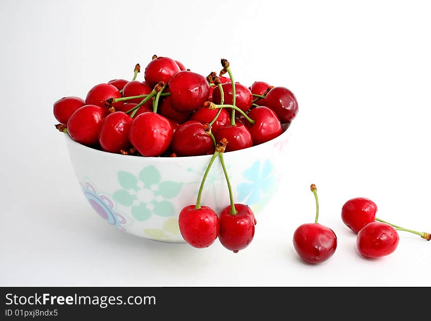 The Ripe sweet cherries.It Is Insulated on white