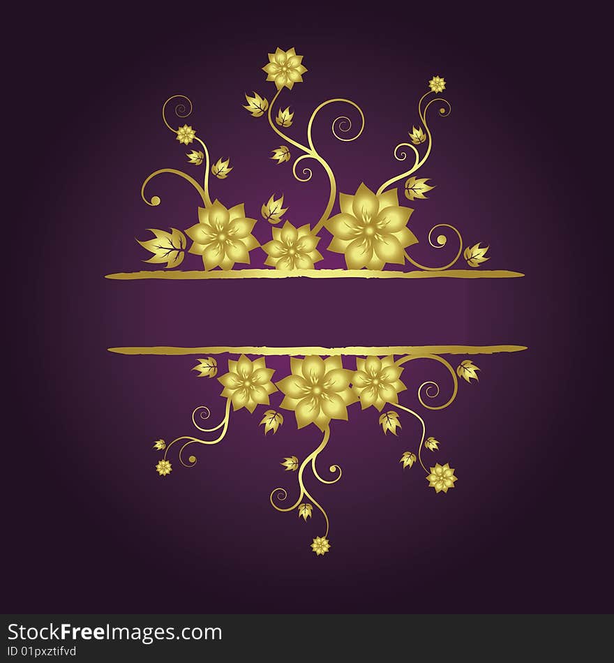 Floral golden frame with place for text