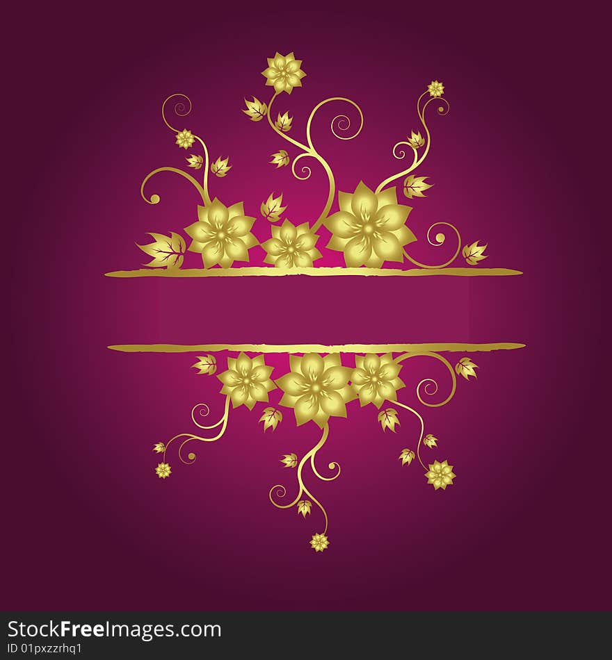 Floral golden frame with place for text