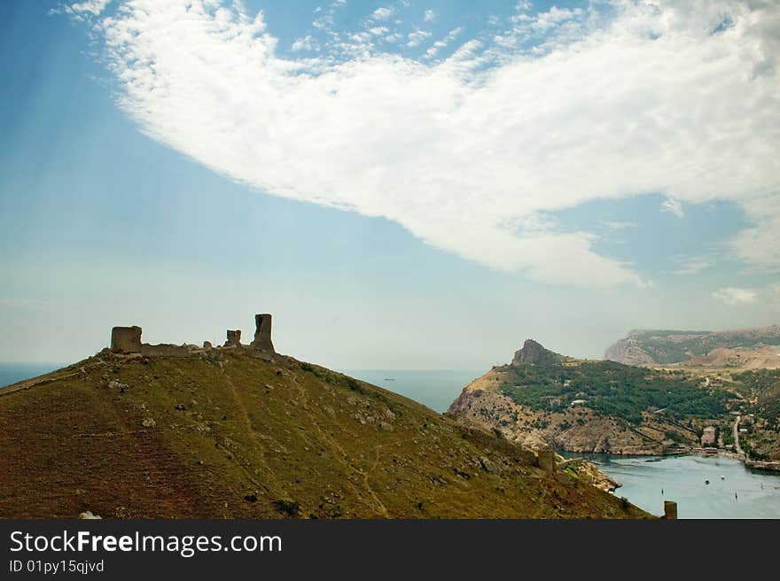 Black Sea, Mountains and clouds in the sky. Black Sea, Mountains and clouds in the sky