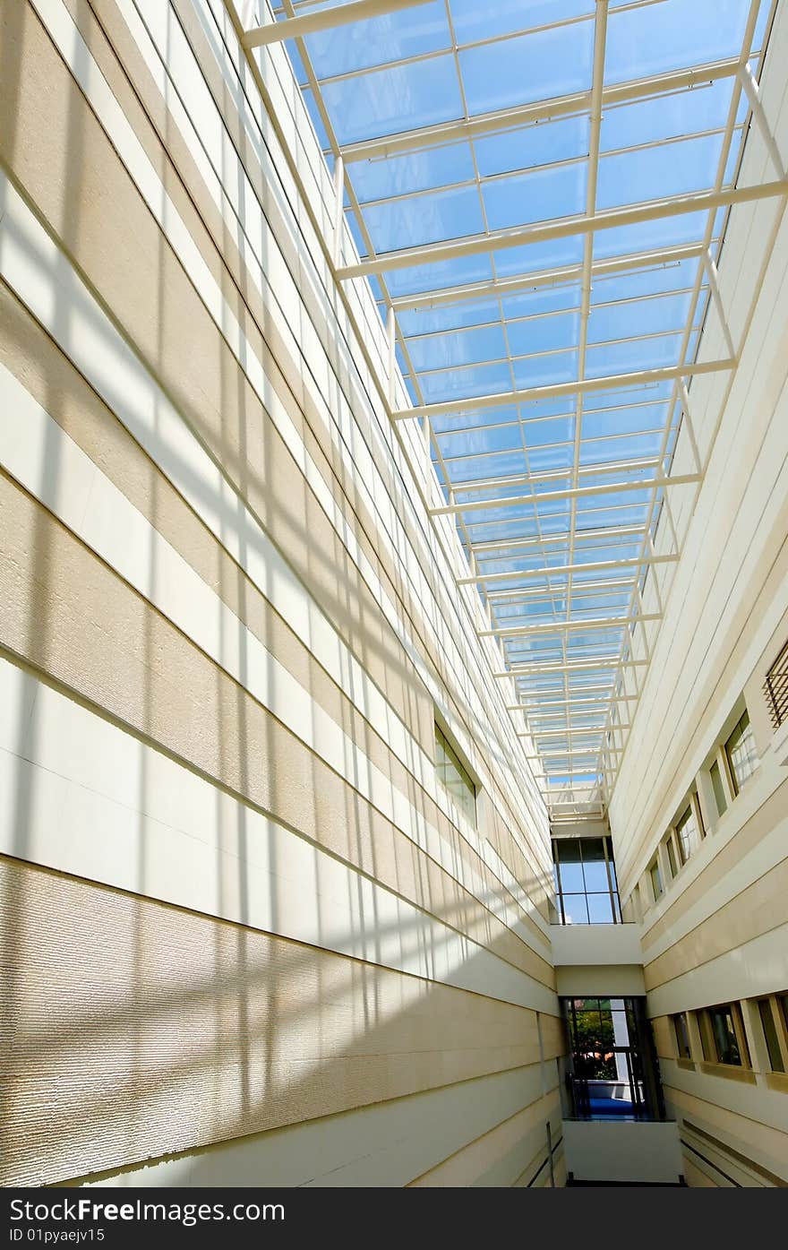 Glass roof and wall in modern music conservatory. Glass roof and wall in modern music conservatory