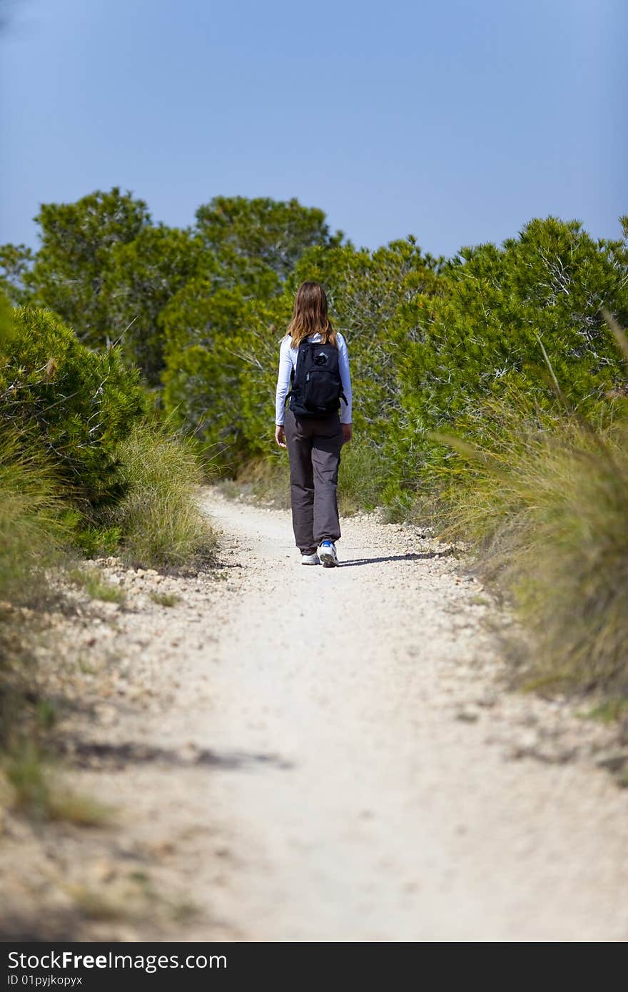 Walking girl through the field