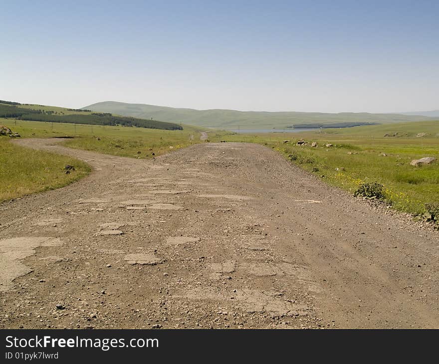 Emptu rural sandy route in Georgia. Caucasus. Emptu rural sandy route in Georgia. Caucasus