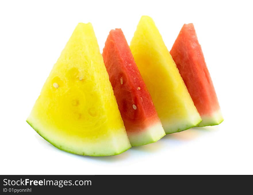 Pieces of red and yellow watermelon