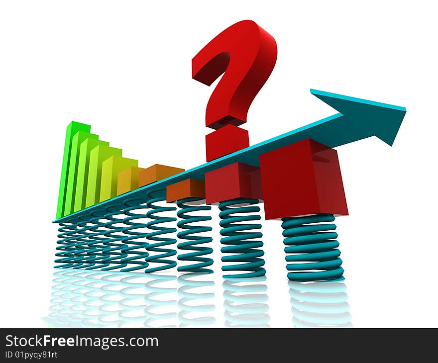 Graph showing decrease in profits or earnings in 3D. Graph showing decrease in profits or earnings in 3D