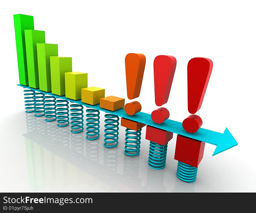 Graph showing decrease in profits or earnings in 3D. Graph showing decrease in profits or earnings in 3D