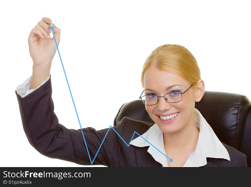 Portrait of businesswoman writing graph.