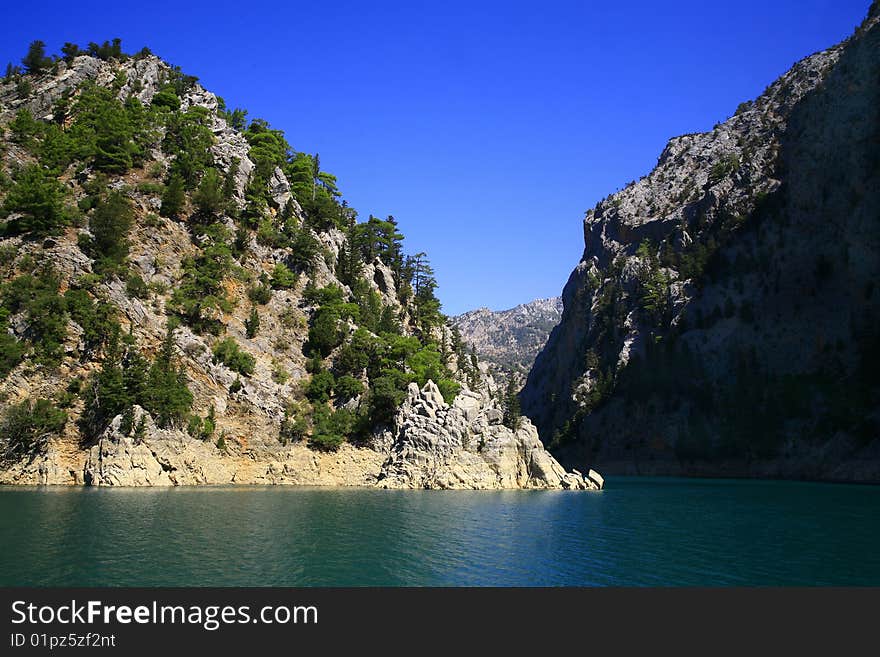 Mountain lake in the summer in a fair weather