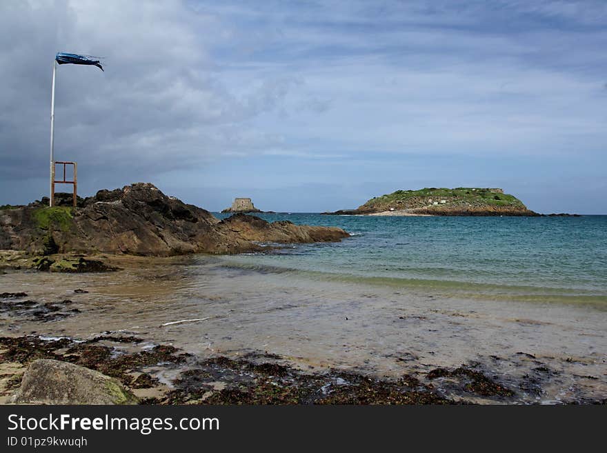 Beach with a view of the island. Beach with a view of the island