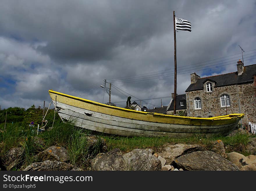 Boat on the shore somewhere in Brittany. Boat on the shore somewhere in Brittany